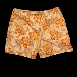 Men's Floral Board Shorts - Orange and Cream